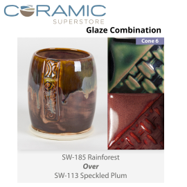 Rainforest SW185 over Speckled Plum SW113 Stoneware Glaze Combination 